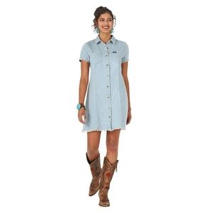 Wrangler Women's Short Sleeve Retro Raw Hem Button Down Denim Dress Size XL NWT